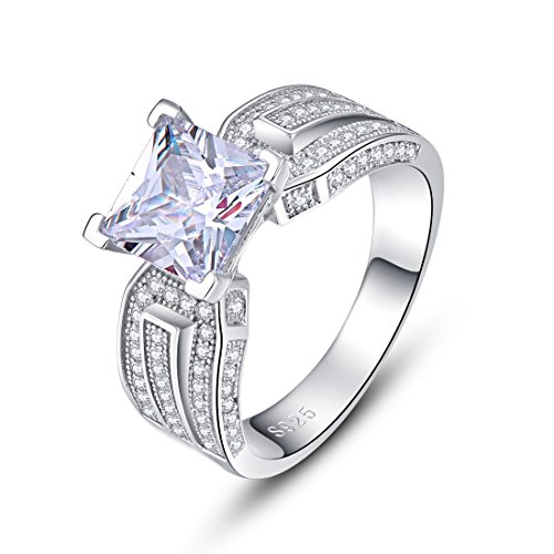 Elegant Wedding Rings for Women Sterling Silver Princess Cut Cubic Zirconia Ring