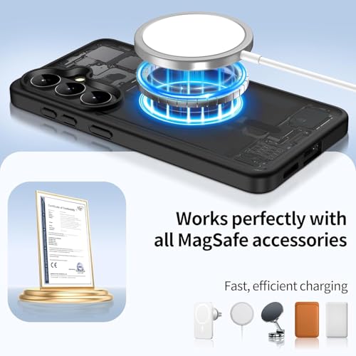 Image of DIZORO Compatible with Samsung S26 Plus 5g Case,Compatible with MagSafe, Non Yellow Military-Grade Drop Protection & Hard PC Back Cover Slim Transparent Anti-Scratch Shockproof Phone Case (Black)