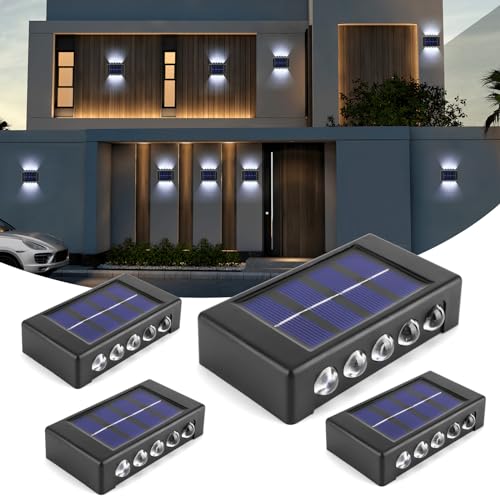 4 Pezzi Applique Solare da Esterno, 10LED Luci Solari Esterno Giardino, IP65 Impermeabile LED Lampada Solare Esterno da Parete, Luci Esterno Energia Solare Decorative per Giardino,Patio,Recinzione