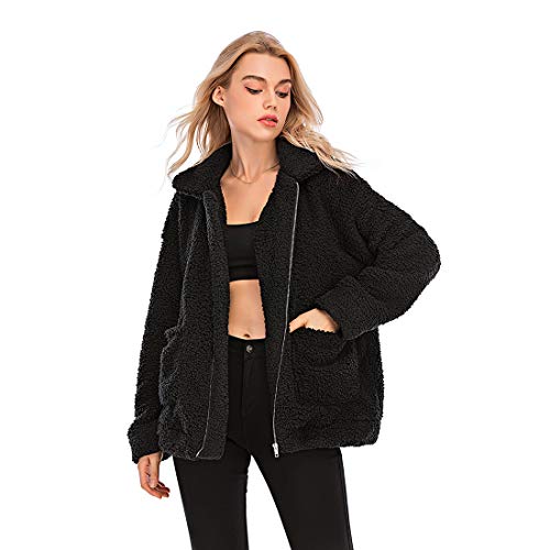 Womens Faux Shearling Jacket, Casual Lapel Fleece Fuzzy Jacket Shaggy Oversized Jacket Fashion Cardigan Coat3