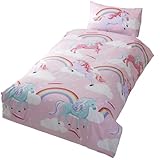 Rapport Home My Little Unicorn Toddler Cot Duvet Cover Set for Girls - Pink Polycotton Kids Bedding with Matching Pillowcase (120x150cm) Oeko-Tex Certified