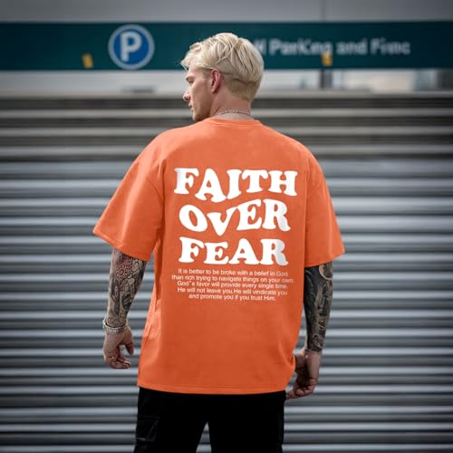 Image of Christian Shirts for Men Faith Over Fear Oversized Shirt Acid Wash Tshirt Graphic Religious T Shirt Bible Verse Tees