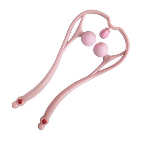 LuxFit Manual Neck Massager Tool Roller for Pain Relief, 3 Knub Shoulder and Cervical Neck Massager Shiatsu Deep Tissue Trigger Point Manual Self Muscle Cervical Spine Massage, 3 Knub, Pink