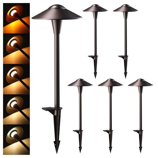 LEONLITE 3CCT LED Low Voltage Landscape Pathway Light, 3000K/4000K/5000K, 7.4 Inch Dia, 12-24V AC/DC ETL CRI90+ Wired Walkway Light, IP65 Outdoor Path Light, Oil Rubbed Bronze Aluminum Housing, 6 Pack
