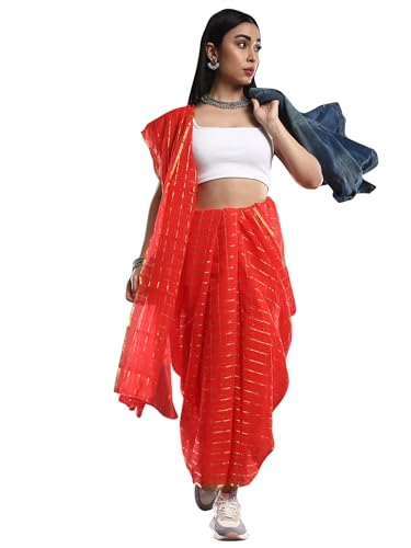 Image of AKHILAM Women's Chiffon Solid Checkered Saree With Unstitched Blouse Piece(Pink RCFL1207 SNK)