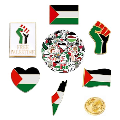 Épinglette en émail du drapeau de la Palestine, 6 pièces, épinglette pacifique de protestation de la Palestine, broche du drapeau de la Palestine avec 60 autocollants de la Palestine