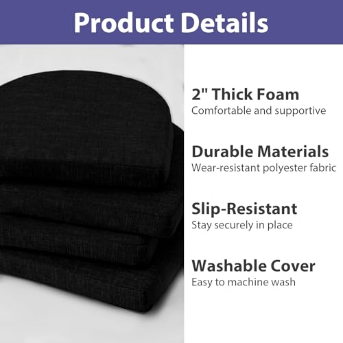 Image of IPYNBAP Chair Cushions for Dining Chairs, Kitchen Chair Cushions, 16'' x 16'' x 2'', Non Slip Indoor Seat Cushions, Chair Pads for Dining Chairs with Ties & Removable Cover, Set of 4, Black