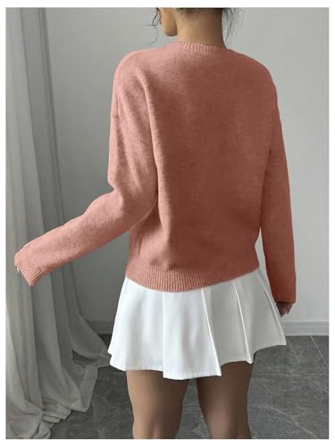 Image of RoseSeek Women's 3D Floral Appliques Crewneck Sweaters Long Sleeve Drop Shoulder Pullovers Elegant Knit Tops
