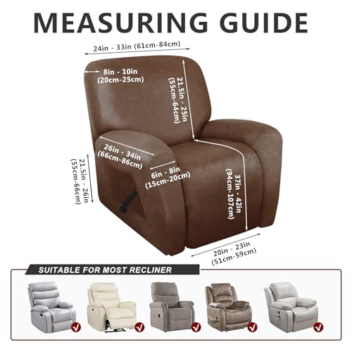 Image of ANARACHON Recliner Chair Covers Leather Like, 4 Pieces Recliner Cover, Furniture Protector - Washable Soft Sofa Slipcover for Pets Kids (Brown)