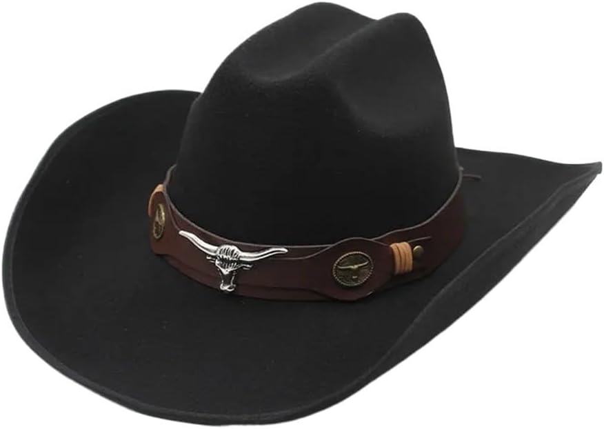 9.5CM クラシック ロールド ウエスタン カウボーイ ハット ブルヘッド デコレーション ハット ワイドブリム ジェントルマン