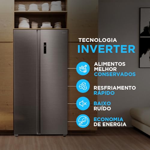 Geladeira Side by Side 511L Inverter Cor Inox Conectada Midea MD-RS710FGD461-127v