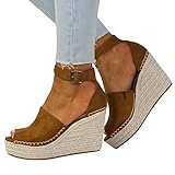 cuñas esparto zara mujer Estilo De Moda 205 Sandalias Cuñas Esparto Mujer Mujeres Moda Dull Polish Peep Toe Cuñas Hasp Sandalias Flatform Zapatos Zapato Plateado Mujer (Brown, 36)