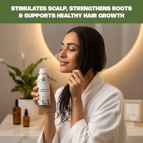Image of VedaOils Ginger Essential Oil 100ml | 100% Pure, Natural & Undiluted | Ginger Oil for Weight Loss Belly Fat, Fat Loss & Pain Relief Massage | For Hair Growth, Skin Care & Aromatherapy