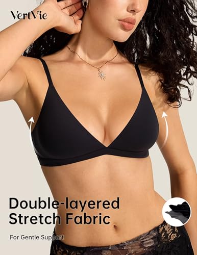 Vertvie Wireless Triangle Bralettes for Women Unlined Seamless Plunge Bras No Underwire Sexy Unpadded Tshirt Bra(Black,Medium)4