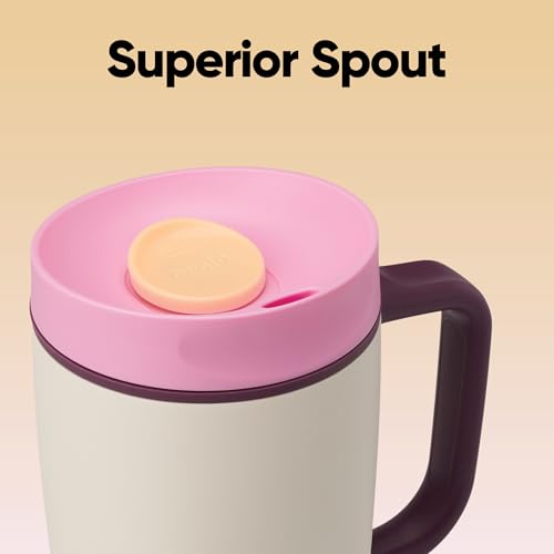 Image of Owala SmoothSip Slider Stainless Steel Insulated Travel Mug, 100% Leak Proof, For Hot and Cold Drinks, Travel Friendly with Sliding Lock Lid, 12oz, BPA Free, Leak Proof, Pink /Tan (Daybreak)