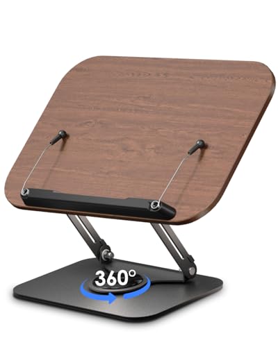 Viozon Buchständer Holz, Leseständer, Buchhalter, höhen- und winkelverstellbar, 360° drehbare Basis, faltbar & tragbar, leicht für Büro, Küche, Schule, Lehrbuch, Rezept, Zeitschrift, Kindle, Tablet