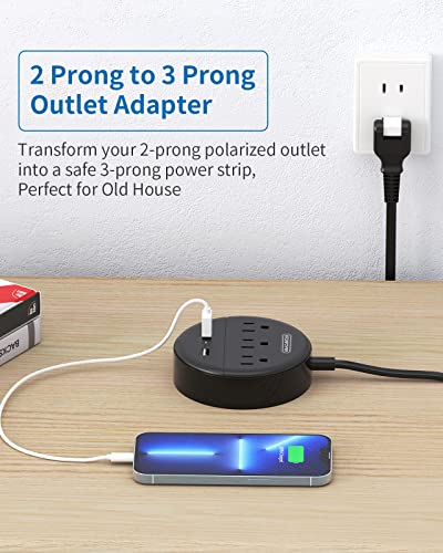2 Prong Power Strip, Ntonpower 2 Prong To 3 Prong Outlet Adapter, 10 Ft Extension Cord With Rotatable Plug, Wall Mountable, 3 Ac Outlets & 2 Usb, Ideal For Travel Home Office Desktop, Black #TOP1