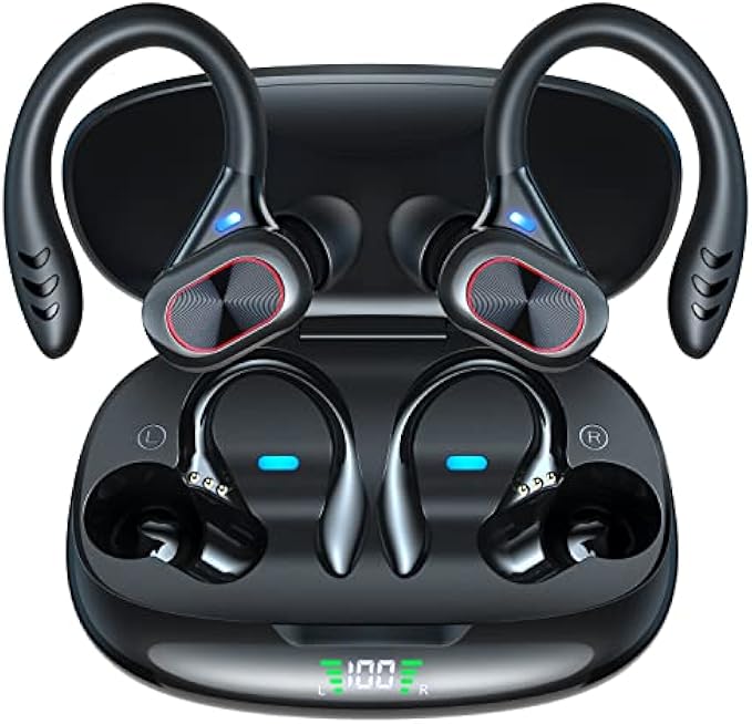 Wireless Earbuds Bluetooth Headphones, 48H Playtime Ear Buds IPX5 Waterproof Bluetooth Earphones, in-Ear Headphones with LED Display Touch Control for Sport/Work