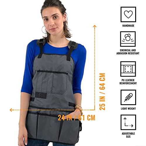Tool Apron – Magnetic Tool Holder – Heavy Duty Gray Oxford Canvas – Cross-Back – 18 Pockets – Adjustable For Men, Women – Pro Mechanic, Woodworker, Carpenter, Electrician, Gardener Apron #TOP1