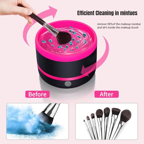 SOGUE Makeup Brush Cleaner Machine,Cosmetic Electric Makeup Brush Cleaner Tool,USB Portable Automatic Spin Make Up Brush Cleaner Cleanser Deep Cleaning for All Types of Makeup Brushes,Black&Rosy