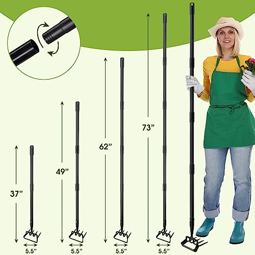 Hoe Garden Tool for Weeding,Stirrup Hoe and 4 Tines Rake 2-in-1 Gardening Tool,Long Handle Hula Hoe for Garden,Lawn,Vegetable Garden Loose Soil,Weeding and Planting… - Thumbnail 6