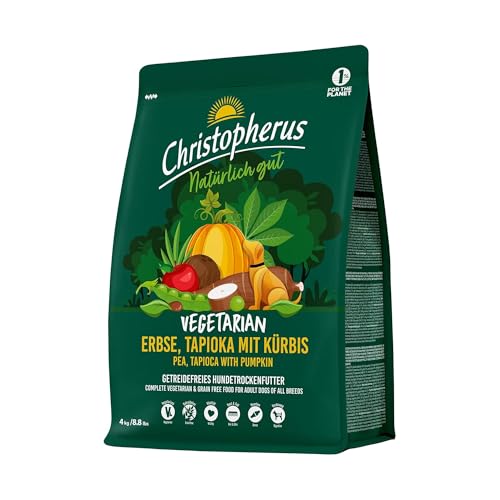 Christopherus Vegetarisches Trockenfutter für ausgewachsene Hunde Aller Rassen Alleinfutter für Hunde Erbse Tapioka und Kürbis 4 kg