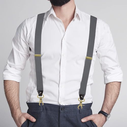 Image of Suspenders for Men, Adjustable Suspenders Gold Clip with Elastic Straps Y-Back Construction Heavy Duty for Work
