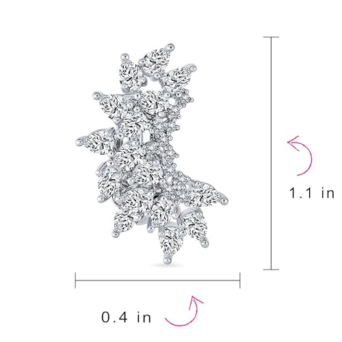 Elegant Classic Bridal Marquise Teardrop Ear Crawler Clusters Cubic Zirconia AAA CZ Leaf Clip On Earrings For Women Wedding Prom Formal Party Silver Plated4