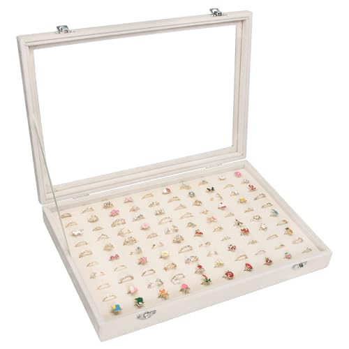 Vicoter Rings Organizer Tray 100 Slot Velvet Ring Earring Storage Box TranSparent Cover Jewelry Store Ring Display Box Jewelry Display Cabinet for Girl Wife Mother