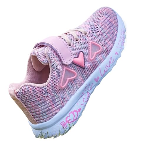 Cute Preppy Style Athletic Shoe with Heart and Floral Pattern, Breathable Fabric Low Top with Hook and Loop Closure, Round Toe EVA Sole Casual Running Trainers for Training