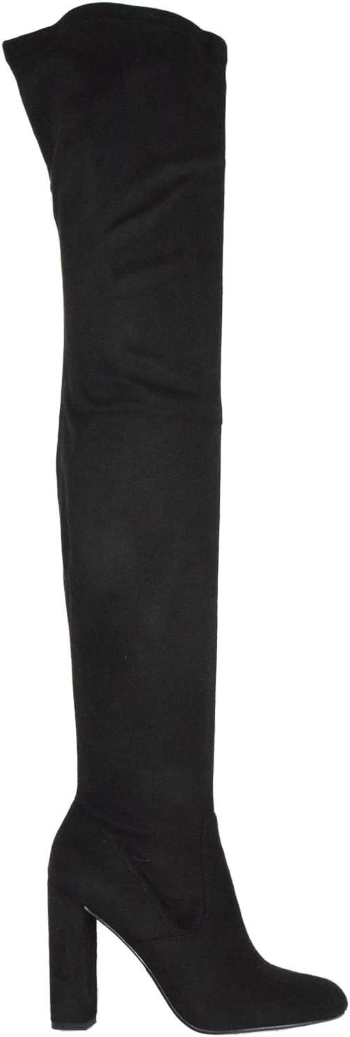 Delicious Women Over Knee Thigh High Boots Side Zipper Chunky Thick Heels Pointed-Toe KENNICE-H