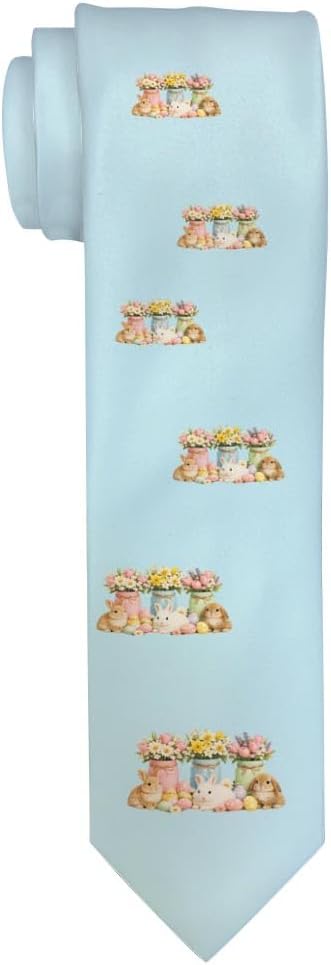 ThisWear Cute Easter Bunnies and Flowers Necktie