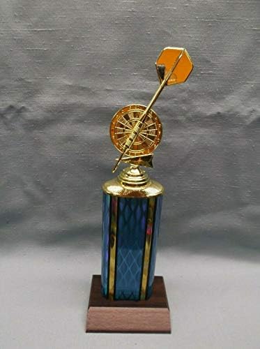 KDA Darts with Board Trophy Blue Column Cherry Finish Wood Base