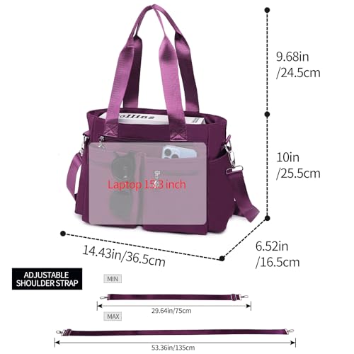 Image of Nylon Tote Bag for Women, Multi Pockets Crossbody Purse for Work Travel, Waterproof Shoulder Bag with Zipper