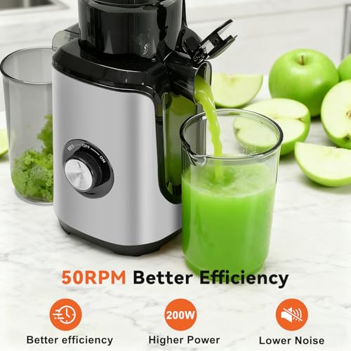 Image of NEWBULIG Cold Press Juicer Machines for Vegetables & Fruits, Silver | Slow Masticating Juicer Machine with Reverse Function, 4.25 inch Feed Chute, Stops Oxidation and Easy to Clean