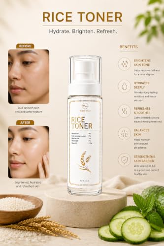 Image of 3% Niacinamide & Rice Water Face Toner | Acne Prone Dry Combination Skin | Fades Blemishes, Brightens & Smoothens | Women & Men | 100ml | Alcohol-Free