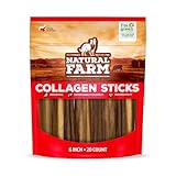 Natural Farm Collagen Sticks (6 Inch, 20 Pack). Odor-Free, 95% Natural Collagen Dog Chews, Supports Healthy Joints, Skin & Coat - Best Rawhide Alternative for Small & Medium Dogs