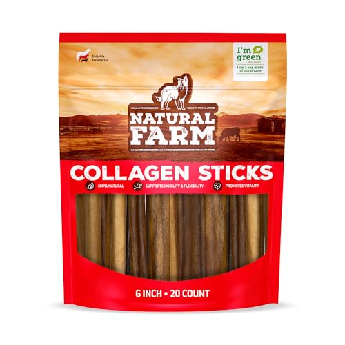 Natural Farm Collagen Sticks (6 Inch, 20 Pack). Odor-Free, 95% Natural Collagen Dog Chews, Supports Healthy Joints, Skin & Coat - Best Rawhide Alternative for Small & Medium Dogs