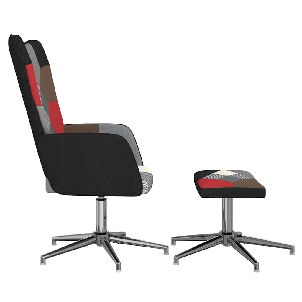 Tomostar Fauteuil Scandinave Patchwork avec Repose Pied, Fauteuil de Salon Chaise Coiffeuse avec Tabouret Patchwork Tissu