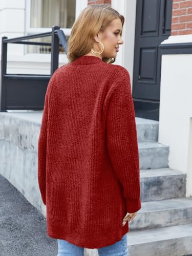 Snuggle Sac Cardigan Sweaters for Women with Pocket Trendy Casual Long Sleeve Tops Open Front Fall Winter Coats (Medium, Red) - image 7