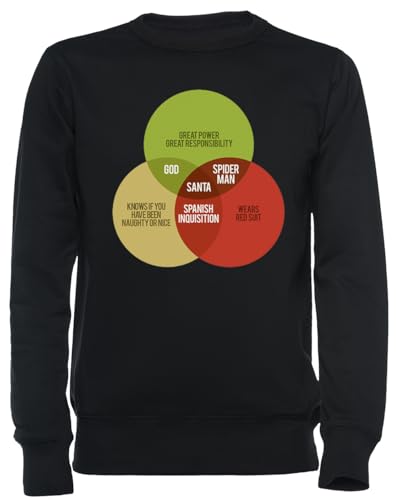 Sweat-shirt noir Santa Venn Diagram unisexe en coton pour l'hiver