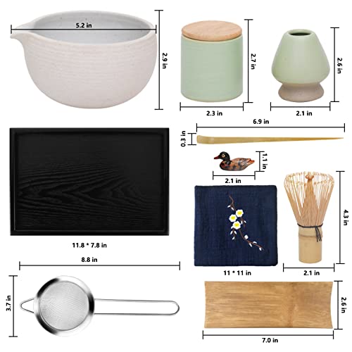 Artcome Japanese Matcha Tea Set, Matcha Bowl With Pouring Spout, Black Tea Tray, Matcha Whisk, Ceramic Whisk Holder, Matcha Powder Caddy, Handmade Matcha Ceremony Kit For Japanese Tea Ceremony (10Pcs) #TOP3