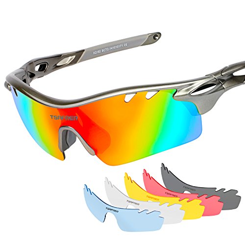 Polarized Sports Sunglasses 2 Pairs for Men Women Cycling Running Driving Fishing Golf Baseball (Grey-Grey)