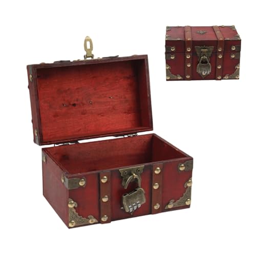 Liebemode Wooden Treasure Chest Storage Box with Lock, Antique Vintage Small Storage Box for Jewelry Organizer, Gift Box and Room Decoration - 7.1" x 4.5" x 4.13"