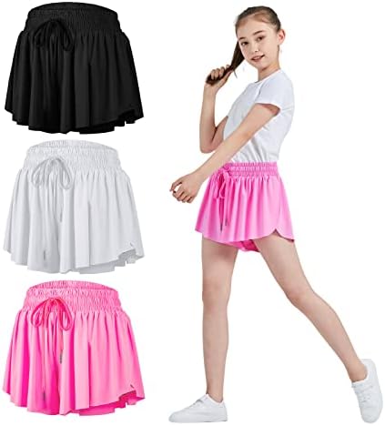 Flowy Shorts for Teen Girls Gym Yoga Athletic Workout Running Cheer Dance Women Cute Butterfly Tennis Skirts Soft Lounge Preppy Trendy Clothes Summer(Black White hot Pink,Xs)