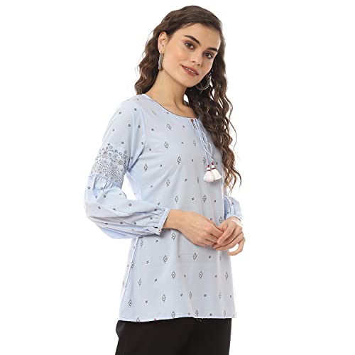 Image of Rangriti Blue Art Silk Short Top for Women