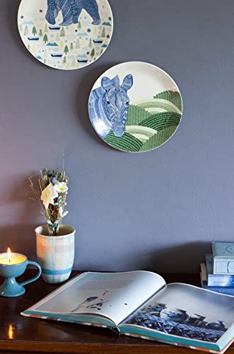 Image of The Wishing Chair Animal Illustrative Series Wall Plate - Zebra | Decorative Ceramic Plate | 8 inch Diameter | Round | Blue | Fine China | Perfect for Home Decor | Great Gift Idea for Animal Lovers