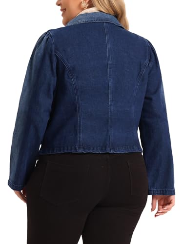 Agnes Orinda Plus Size Denim Jackets for Women Jean Lapel Long Sleeve Casual Work Blazer4