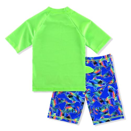 Image of Kids Short Sleeve Sunsuit Swimwear Boys Two Piece Rash-Guard-Sets Dinosaur Pattern