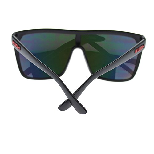 Kush Marijuana Pot Flat Top Shield Mob Mirrored Mirror Lens Sunglasses Black Red Logo #TOP4